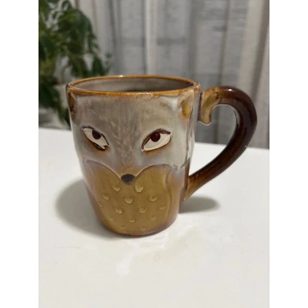 Nature's Home Ceramic Fox 3D Embossed Coffee Mug 18 oz